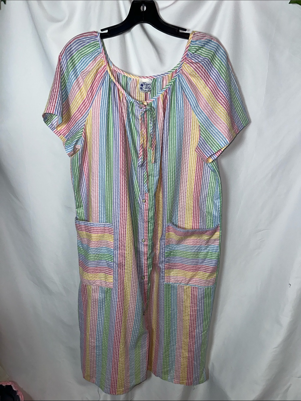Tigerlily Pastel Rainbow Striped Short-Sleeve Robe